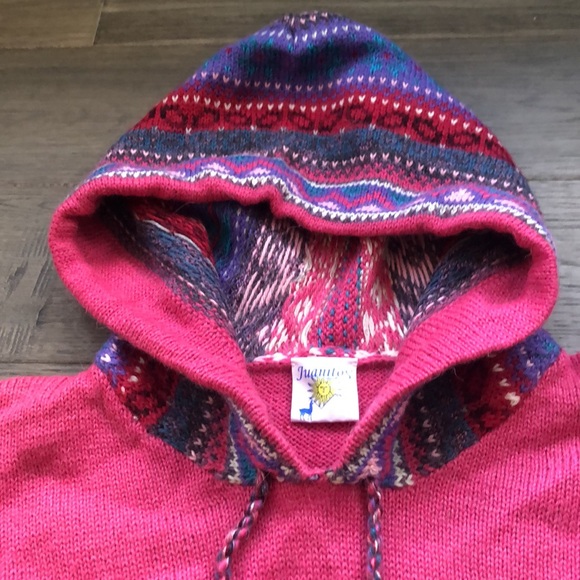 Juanitos | 100% alpaca wool pink sweater hoodie with patterns - Picture 5 of 9